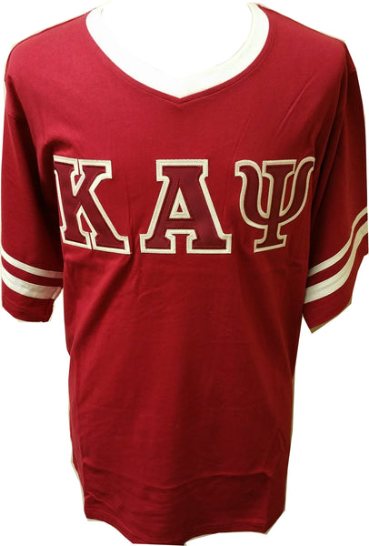 Buffalo Dallas Kappa Alpha Psi Striped V-Neck T-Shirt [Crimson Red - Short Sleeve]