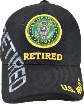 Army Retired Text Side Shadow Mens Cap [Black - Adjustable Size]