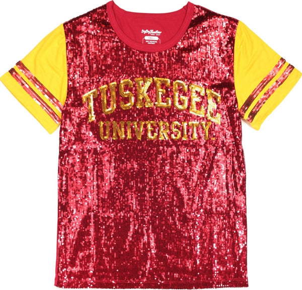 Big Boy Tuskegee Golden Tigers S6 Ladies Sequins Tee [Crimson Red]