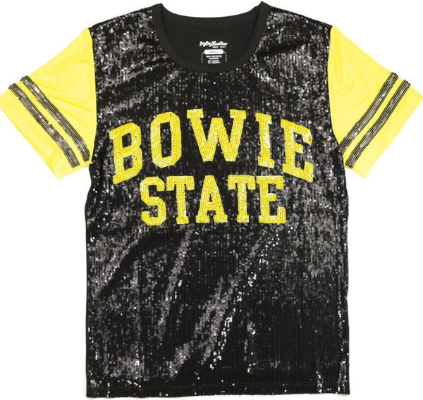 Big Boy Bowie State Bulldogs S6 Womens Sequins Tee [Black]