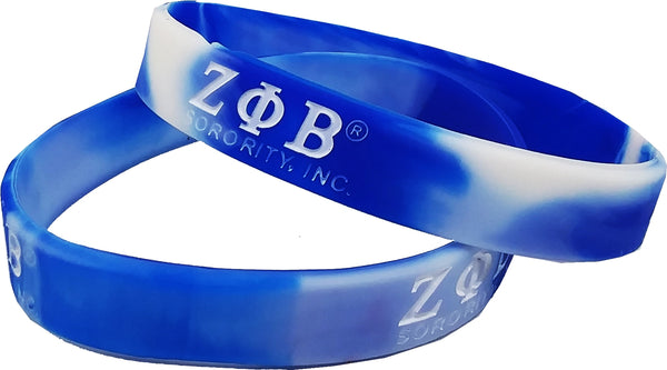 Zeta Phi Beta Tie-Dye Silicone Wristband [Pre-Pack - Blue/White - 8"]