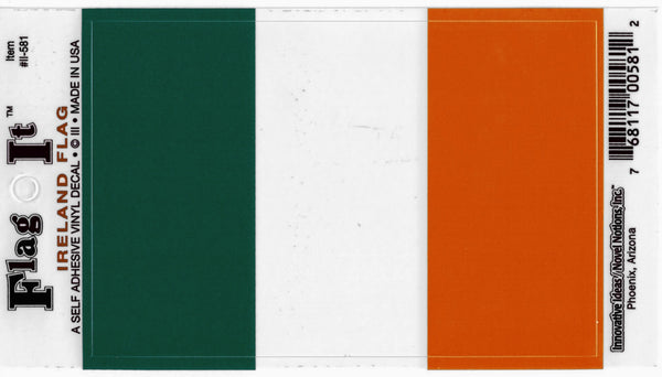 Innovative Ideas Flag It Ireland Flag Self Adhesive Vinyl Decal [Pre-Pack - Green/White/Orange - 3.25" x 4.75"]