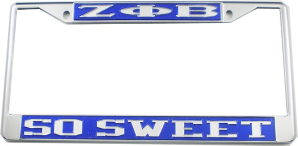 Zeta Phi Beta So Sweet License Plate Frame [Blue/Silver - Car or Truck - Silver Standard Frame]