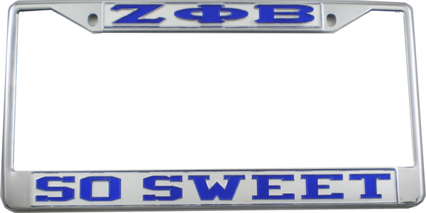 Zeta Phi Beta So Sweet License Plate Frame [Silver/Blue - Car or Truck - Silver Standard Frame]
