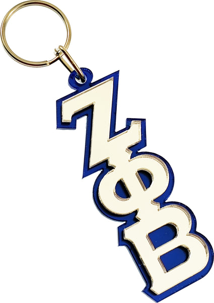 Zeta Phi Beta Stacked Letter Keyring Mirror Key Chain [Blue/Silver - 3.5" x 1.5"]