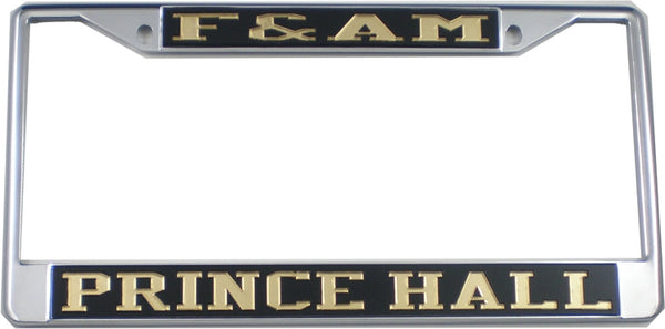 F&AM Prince Hall Mason License Plate Frame [Black/Gold - Car or Truck - Silver Standard Frame]
