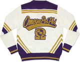 Big Boy Omega Psi Phi Divine 9 Mens V-Neck Sweater [Ivory White/Purple]