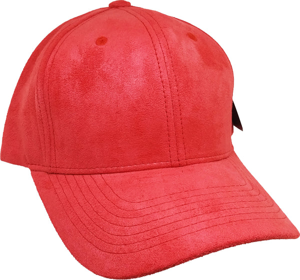 Plain Suede Leather Mens Baseball Cap [Red - Adjustable Size - Curved Bill]