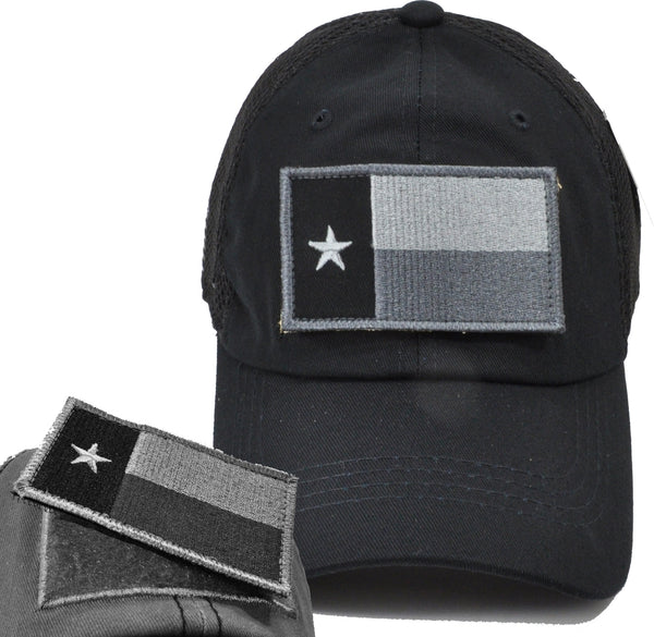 Texas Flag Patch Meshback Mens Cap [Black/Grey - Adjustable Size - Baseball Cap]