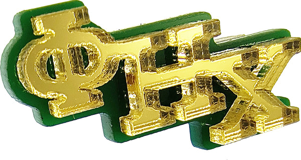 Chi Eta Phi Small Mirror Letter Pin [Green/Gold - 1.25" x 1"]