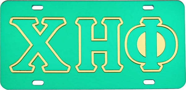 Chi Eta Phi Outlined Mirror License Plate [Green/Green/Gold - Car or Truck]