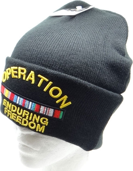 Operation Enduring Freedom Mens Cuffed Beanie Cap [Black]