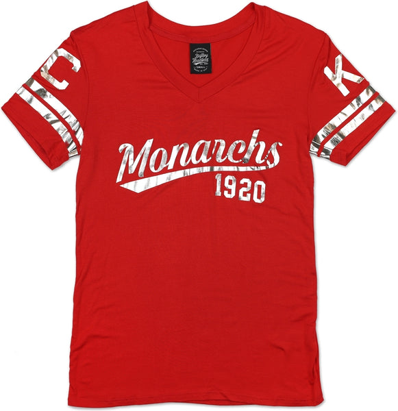 Big Boy Kansas City Monarchs NLBM Ladies Foil Jersey Tee [Red]