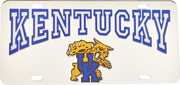 Kentucky Wildcats Text Reflective Logo Mirror Car Tag [Silver - Car or Truck]
