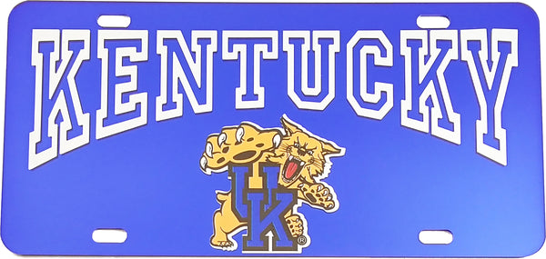 Kentucky Wildcats Text Reflective Logo Mirror Car Tag [Blue - Car or Truck]
