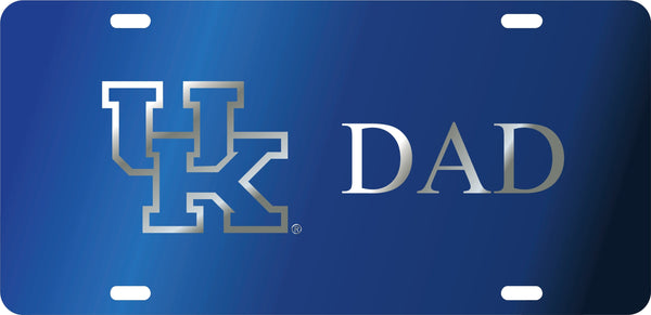 University of Kentucky Dad Laser Cut Inlaid UK Logo Mirror Car Tag [Blue/Silver/Blue - Car or Truck]
