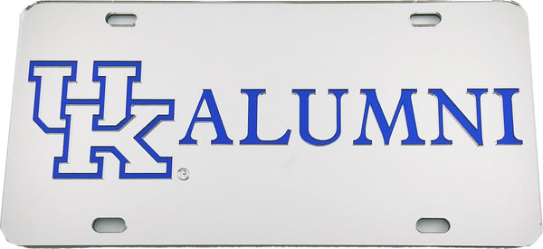 University of Kentucky Alumni Laser Cut Inlaid UK Logo Mirror Car Tag [Silver/Blue/Silver - Car or Truck]