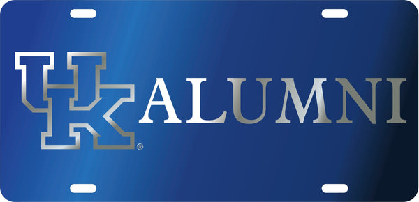 University of Kentucky Alumni Laser Cut Inlaid UK Logo Mirror Car Tag [Blue/Silver/Blue - Car or Truck]