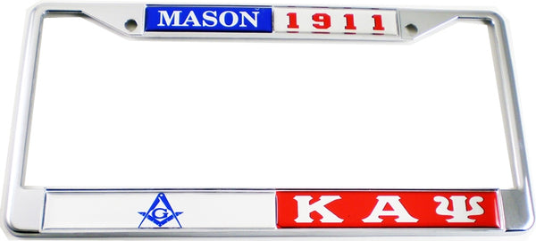 Mason + Kappa Alpha Psi Split Founder Year License Plate Frame [Silver/Red]
