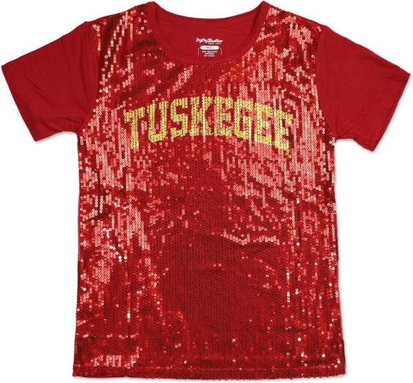 Big Boy Tuskegee Golden Tigers S3 Ladies Sequins Tee [Crimson Red]