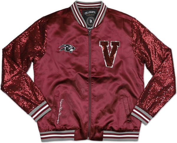 Big Boy Virginia Union Panthers Ladies Sequins Satin Jacket [Maroon]