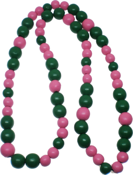 Greek Wood Color Bead Tiki Necklace [Pink/Green]