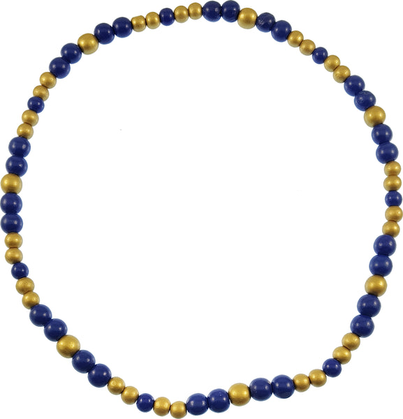 Greek Wood Color Bead Tiki Necklace [Blue/Gold]