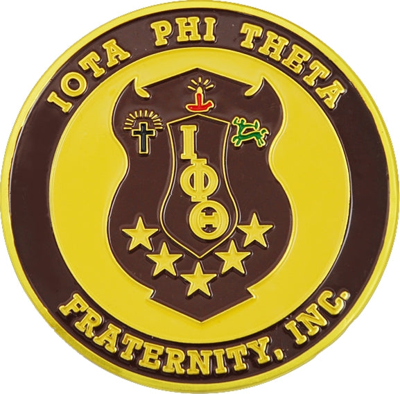 Iota Phi Theta 3D Shield Round Car Badge Emblem [Brown]