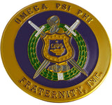 Omega Psi Phi 3D Escutcheon Shield Round Car Badge [Gold]