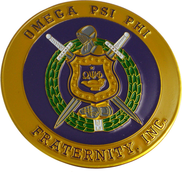 Omega Psi Phi 3D Escutcheon Shield Round Car Badge [Gold]
