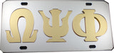 Omega Psi Phi Raised Letter Mirror License Plate [Silver/Gold]