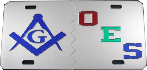 Mason + Eastern Star Split Mirror License Plate [Silver/Blue/Silver]