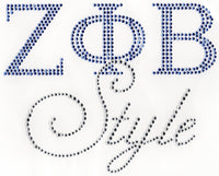 Zeta Phi Beta Style Rhinestone Heat Transfer [Blue/Silver]
