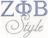 Zeta Phi Beta Style Rhinestone Heat Transfer [Blue/Silver]