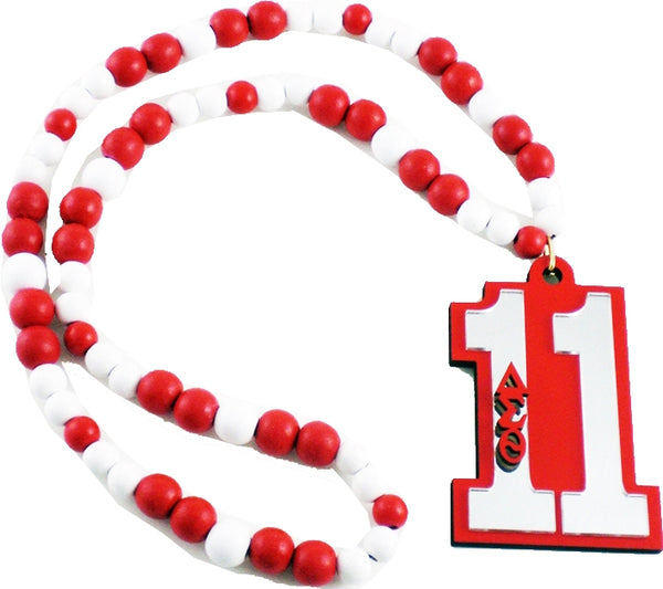 Delta Sigma Theta Wood Color Bead Tiki Line #11 Medallion [Red/White]