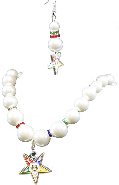 Order Of The Eastern Star Pearl Earrings And Necklace Set [White]