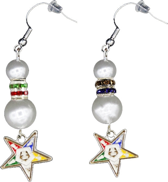 Order Of The Eastern Star Pearl Earrings With Shield [White]