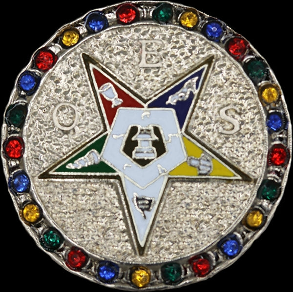 Order of the Eastern Star Shield Single Snap Button with Crystals [Silver]