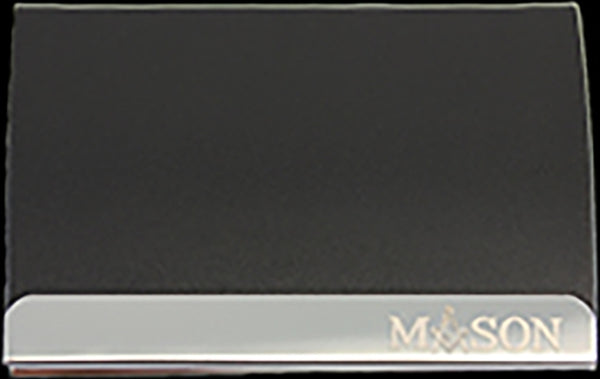 Mason Stainless Steel Business Card Holder With Leather [Black]