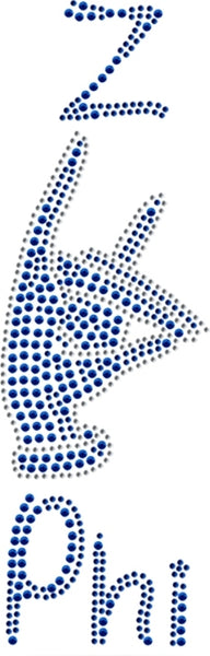 Zeta Phi Beta Hand Sign With Z Phi Studstone Heat Transfer [Blue]