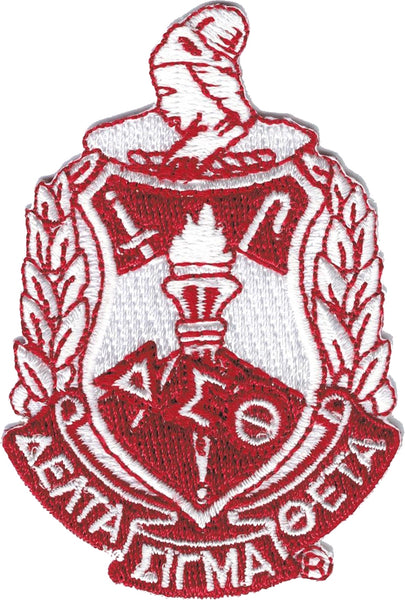 Delta Sigma Theta Crest Embroidered Iron-On Patch [Red/White]
