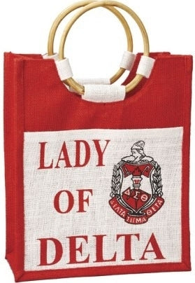 Delta Sigma Theta Lady Pocket Jute Bag [Red/White]