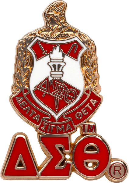 Delta Sigma Theta 3D Crest Lapel Pin With Letters [Gold]