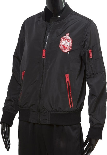 Delta Sigma Theta Satin Bomber Jacket [Black]