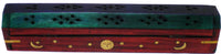 New Age Carved Coffin Celestial Brass Inlay Ash Catcher Incense Stick & Cone Holder [Multi-Colored]