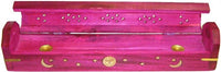 New Age Carved Coffin Celestial Brass Inlay Ash Catcher Incense Stick & Cone Holder [Pink]