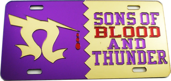 Omega Psi Phi Sons of Blood and Thunder Split Mirror License Plate [Purple/Gold]