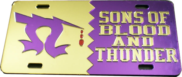 Omega Psi Phi Sons of Blood and Thunder Split Mirror License Plate [Gold/Purple]