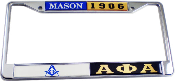 Mason + Alpha Phi Alpha Split Founder Year License Plate Frame [Silver/Black]