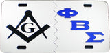 Mason + Phi Beta Sigma Split Mirror License Plate [Silver/Black/Silver/Blue]
